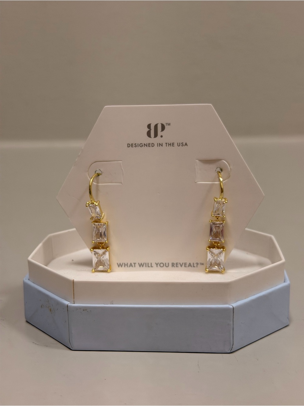 Bomb Party NWOT! Gold Cubic Zirconia Drop Earrings - Clear